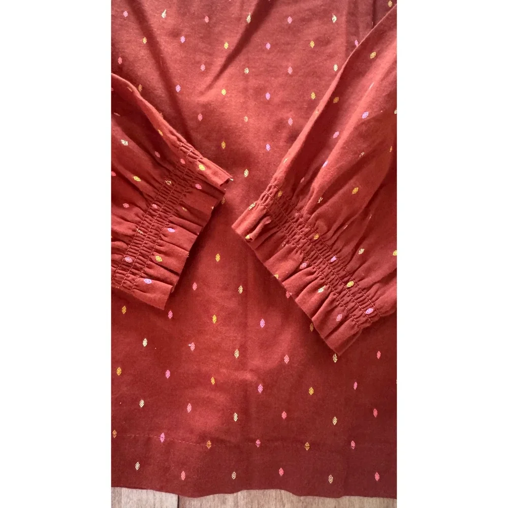 Cat & Jack Girls Rust Orange Metallic Diamond Dobby Long Sleeve‎ Size M 7/8
